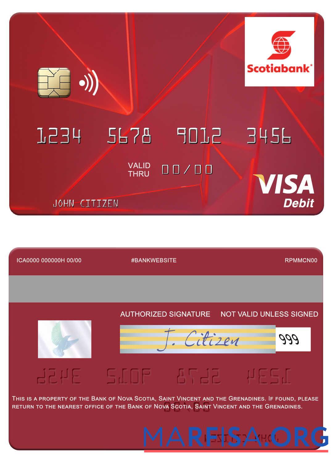 Printable Saint Vincent and the Grenadines Bank of Nova Scotia visa debit card download for verification